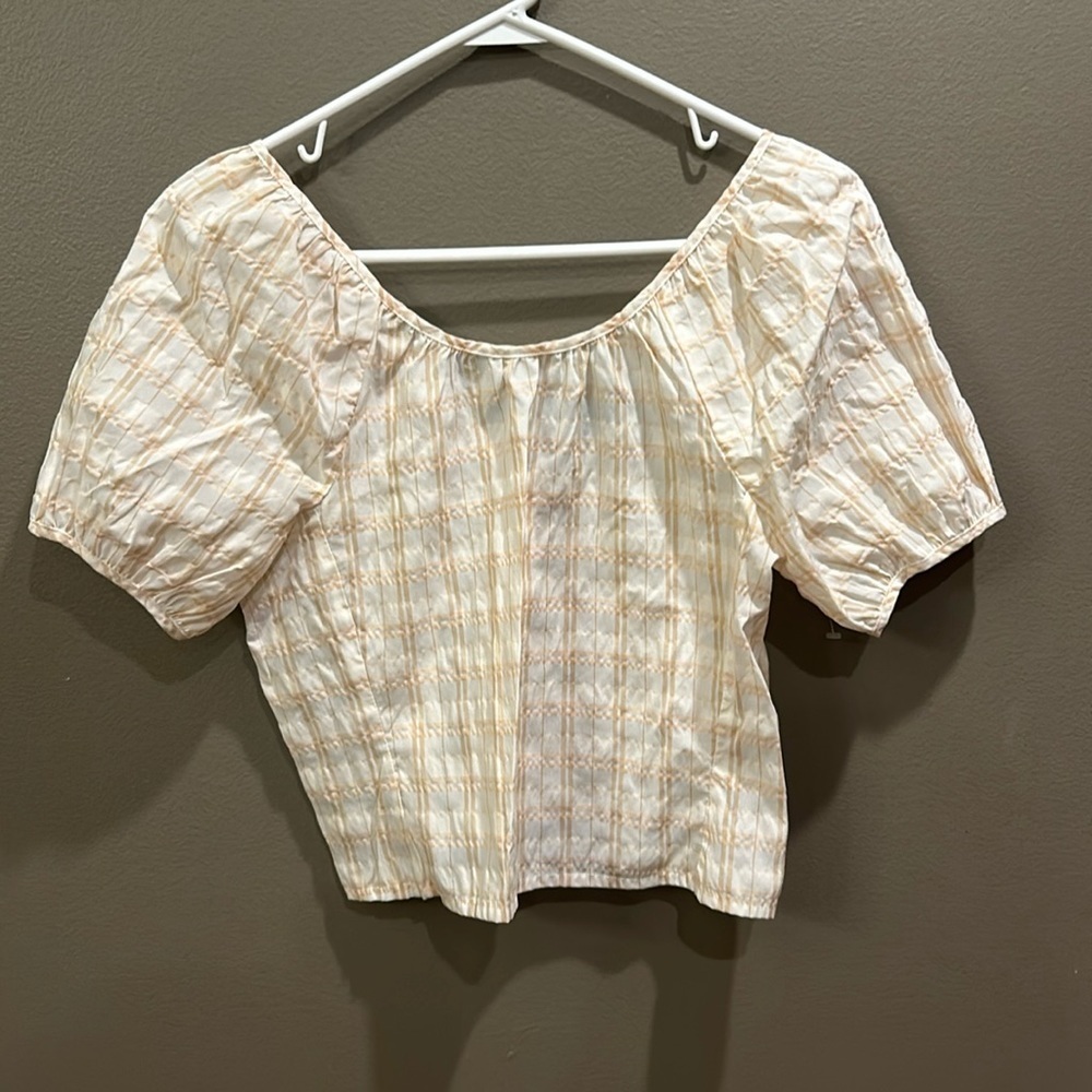 J crew plaid cropped top with puff sleeves size 2